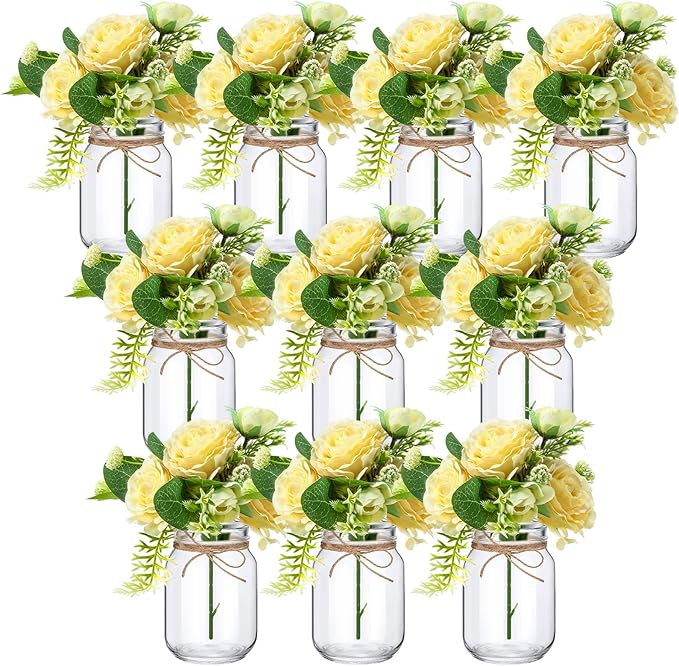 XunYee 10 Set Mason Jars for Centerpieces, Gypsophila Rose | Mason Jar Flower by XunYee