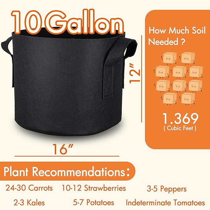 Gardzen 6-Pack 10 Gallon Grow Bags Fabric Pots - Image 7