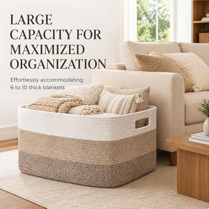 OIAHOMY Large Blanket Basket, 22”x17”x12” Laundry Baskets, Nursery Blanket - Image 4