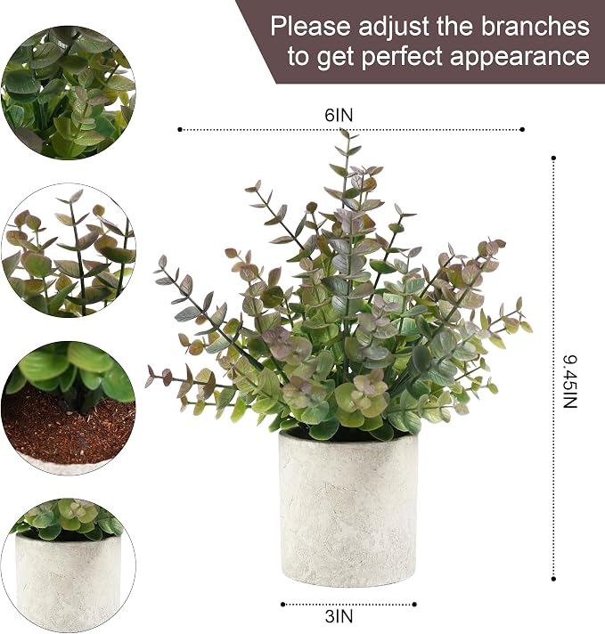 Coferset 2 Pack Small Fake Plants Eucalyptus Potted - Image 6
