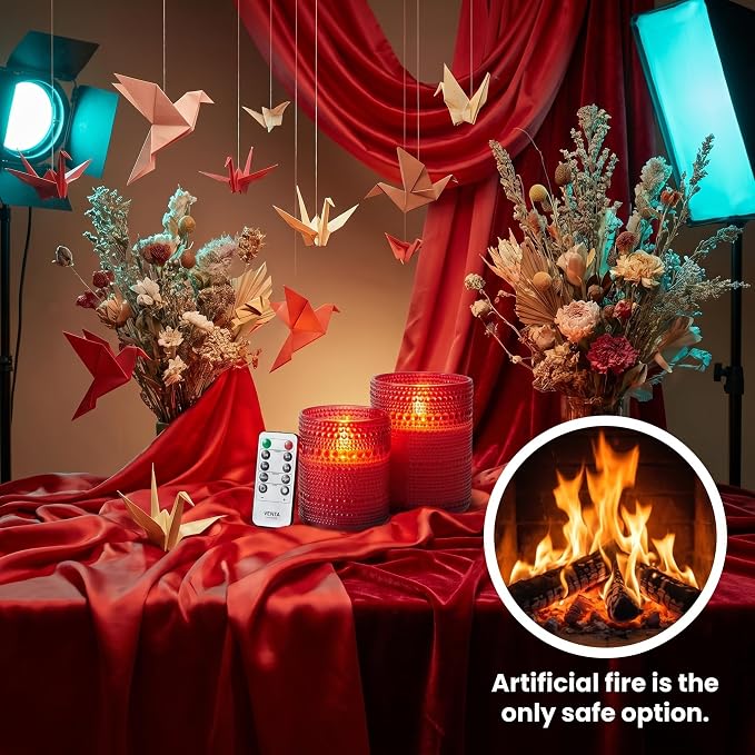 VENTA Set of 2 Red Glass Flameless Candles - Image 8