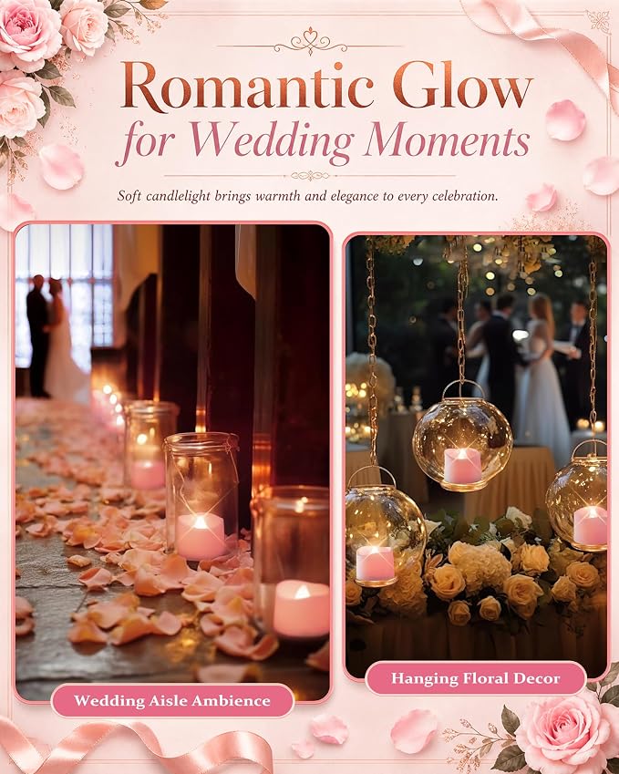 Homemory 12-Pack Pink Flameless Battery Tea Light Candles, 200+ Hours | - Image 7