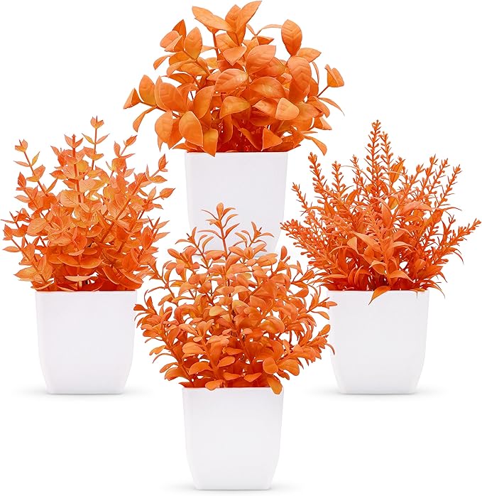 Der Rose 4 Pack Fall Fake Plants in White Pots, Autumn Bathroom Home Decor | by DerRose