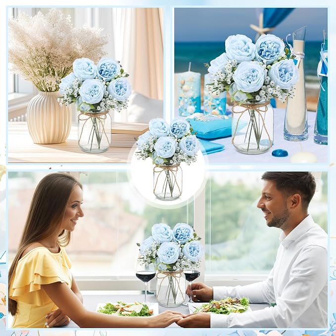 6 Sets Mason Jar Flowers Centerpiece Table Decorations, Artificial Peony Baby's - Image 5