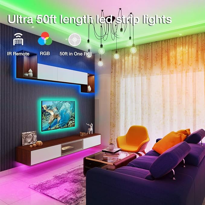 DAYBETTER SMD 5050 Remote Control Led Strip Lights 50ft Color Changing - Image 2