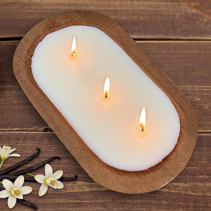 Aromatherapy Candle, SEVEYEE Vanilla Candle 3wicks 12oz, Large Wooden Bowl by SEVEYEE