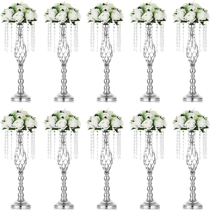 Nuptio 10 Pcs Silver Wedding Centerpieces Flower Stand, 55cm Height Wedding by Nuptio