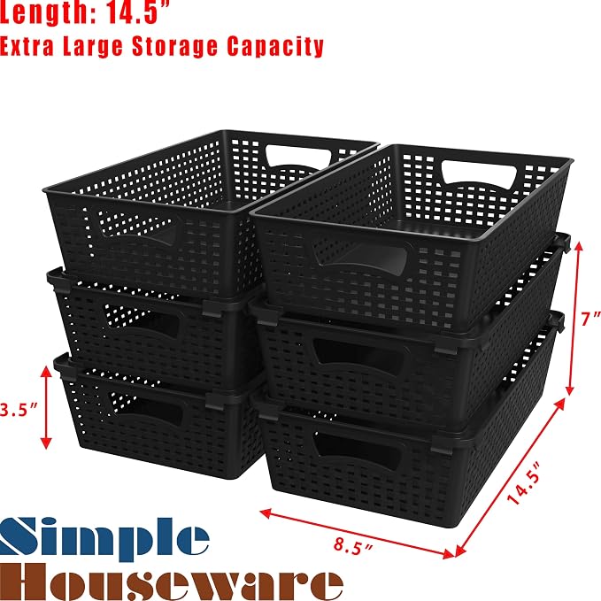Simple Houseware Stackable Plastic Woven Basket Organizer, 6 Pack - Image 3