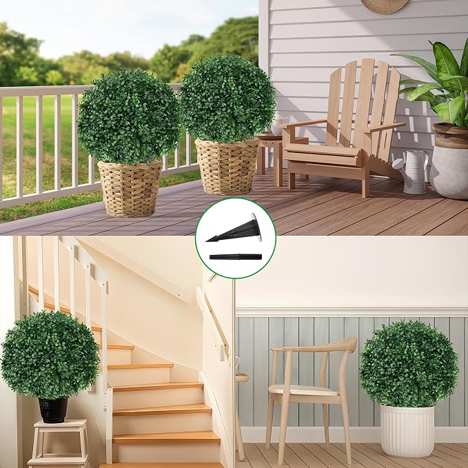 Grooy Artificial Set of 2 UV Resistant Boxwood Topiary Ball - Image 6