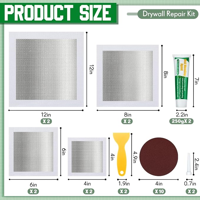 24 Pieces Large Drywall Repair Kit 4/6/8/12 Inch Drywall Patch Kits - Image 2