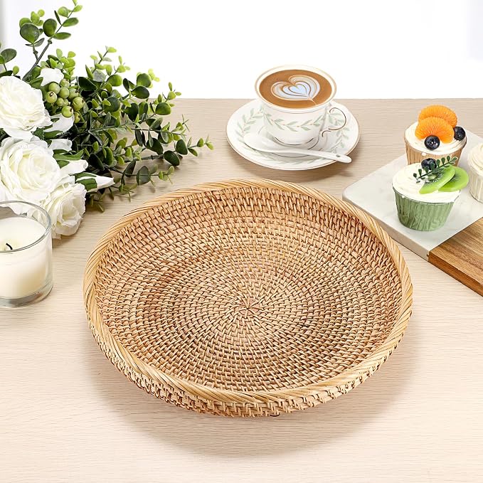 Hipiwe Rattan Key Basket Bowl for Entryway Table, 11.8" Large Wicker Tray | - Image 9