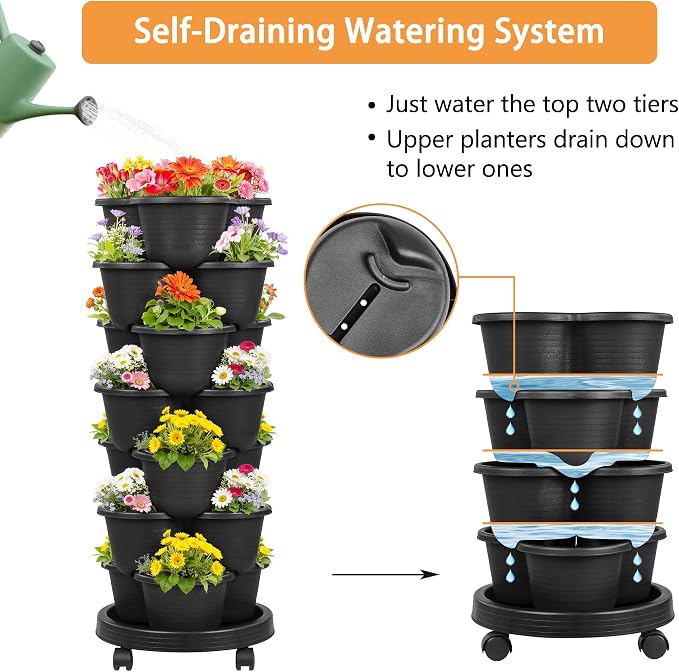 VECELO 7 Tier Vertical Garden Planter, Self Watering Stackable Planters - Image 3