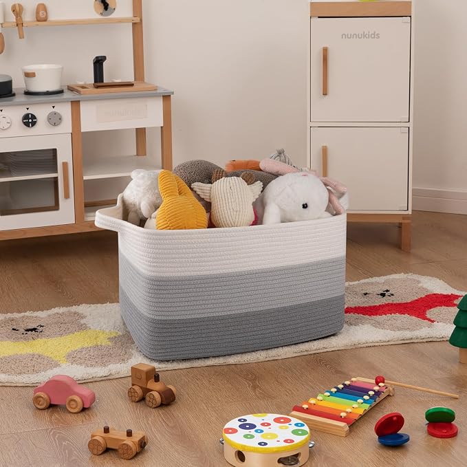 OIAHOMY Woven Blanket Basket Laundry Basket Dog Toy Basket Gradient Grey | - Image 2