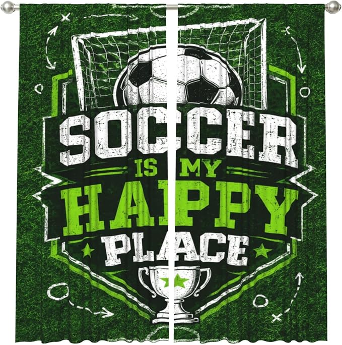 Soccer Happy Place Trophy Design Window Curtains 2 Panels Set, 52 X 84 Inch - Image 2