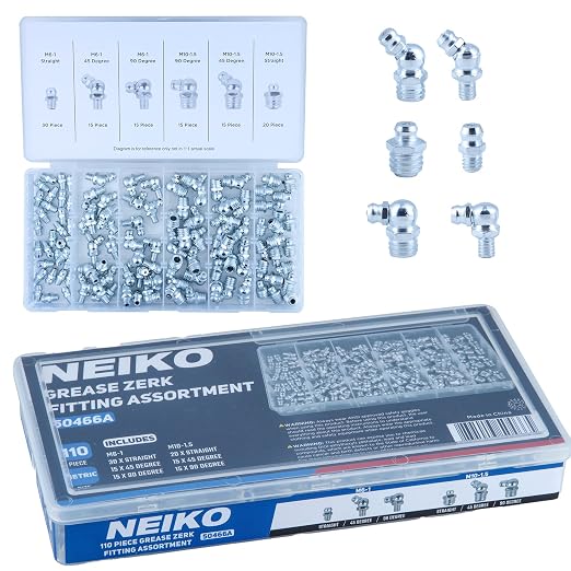 NEIKO 50466A Grease Fitting Assortment, 110 Piece, Straight & Angled Zerk by NeikoTools