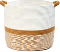 Blanket Basket for Living Room, Woven Rope Storage Basket | 16"D x 14"H | White by KODOMOORE