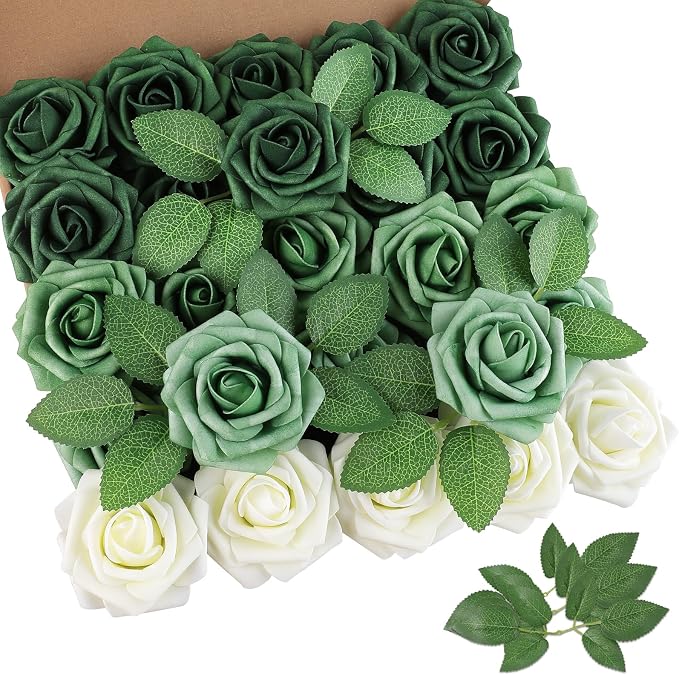 AmyHomie Forest Shades Rose 25pcs Real Looking Artificial Flowers w/Stem | by AmyHomie