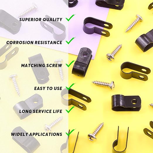 Swpeet 60 Pack Black 5/16 Inch Nylon Plastic R-Type Cable Clips Clamp Kit - Image 6