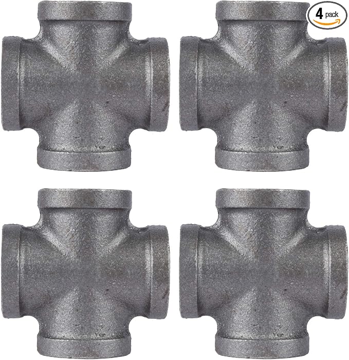 1/2" Cross Fitting, PIPE DECOR Black Malleable Iron Fittings Fit Standard 1/2 by PipeD%C3%A9cor