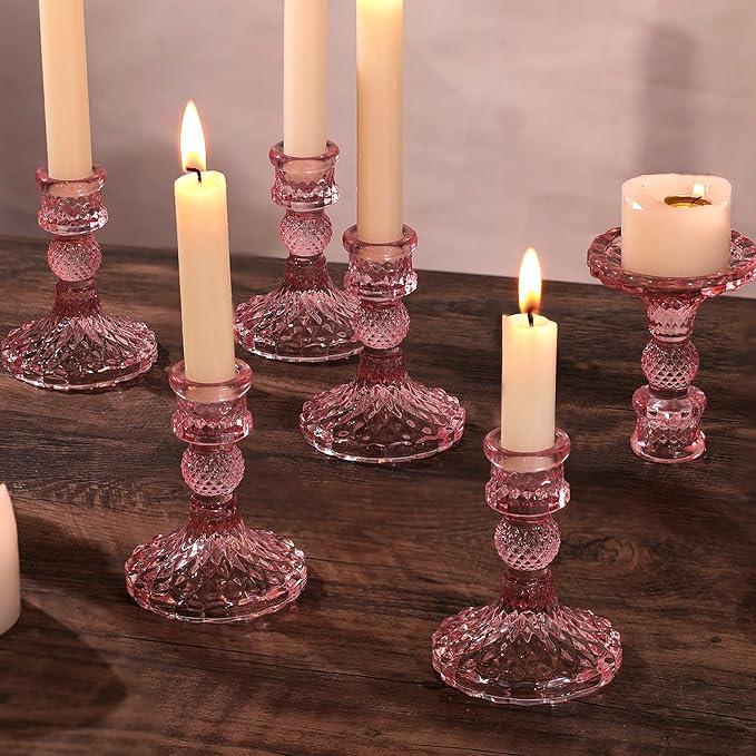 12Pcs Pink Candlestick Holders Set- 4" H Taper Candle Holders Bulk, Glass - Image 6