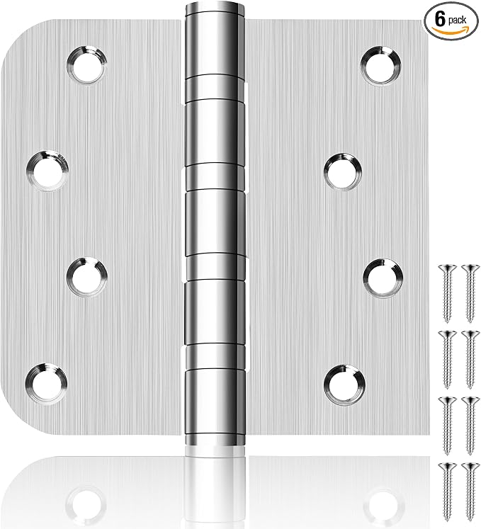 6 Pack 4 Inch Heavy Duty Door Hinges, Stainless Steel, Square and 5/8'' Radius by KOMSEN