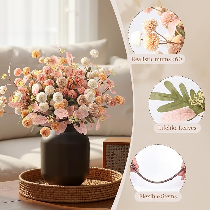 Alupssuc 16 Pcs Faux Silk Mums - Image 7
