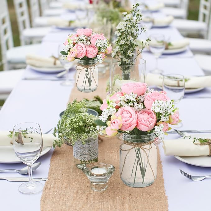 6 Sets Mason Jar Flowers Centerpiece Table Decorations, Light Pink | Faux - Image 6