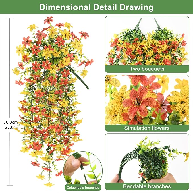 INQCMY Artificial Fake Hanging Flowers Plants - Image 2