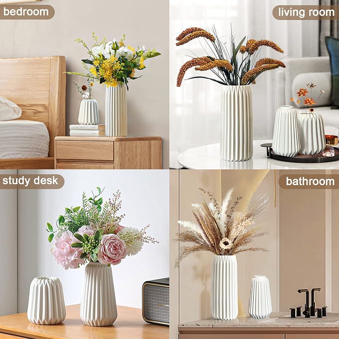 Ceramic Vases Set of 3-White Vase - Image 3