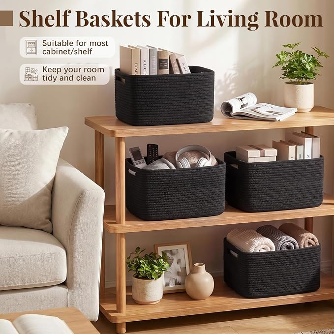 OIASKET 4Packs Natural Cotton Rope Storage Baskets - Image 6