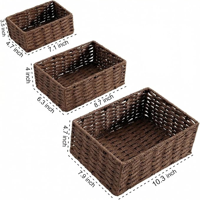 Small Wicker Basket for Organizing, Woven Storage Basket Set of 3 - Image 6