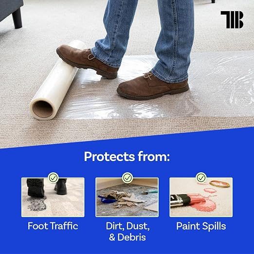 TapeManBlue Carpet Protection Film 24" x 200' roll, Self Adhesive Plastic - Image 4