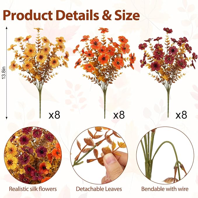 24 Pcs Artificial Fall Flowers Fake Mums - Image 2