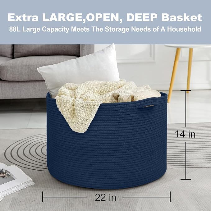 Dark Blue Basket for Organizing, Blanket Storage for Living Room Bedroom - Image 3