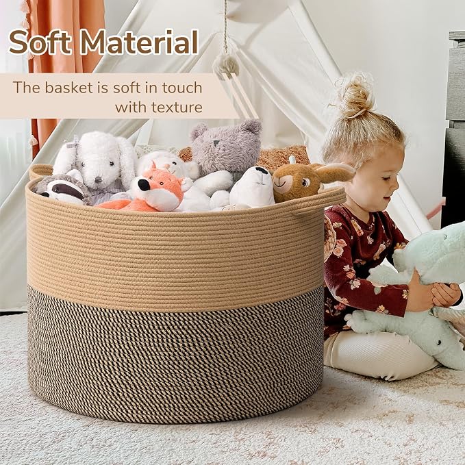 INDRESSME 115L Extra Large Woven Wicker Blanket Basket Living Room | Wicker - Image 6