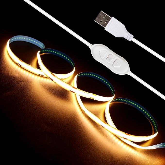 5V USB LED Strip Lights 6.56FT, 3Key COB Light Strip Warm White, Short LED by Unknown