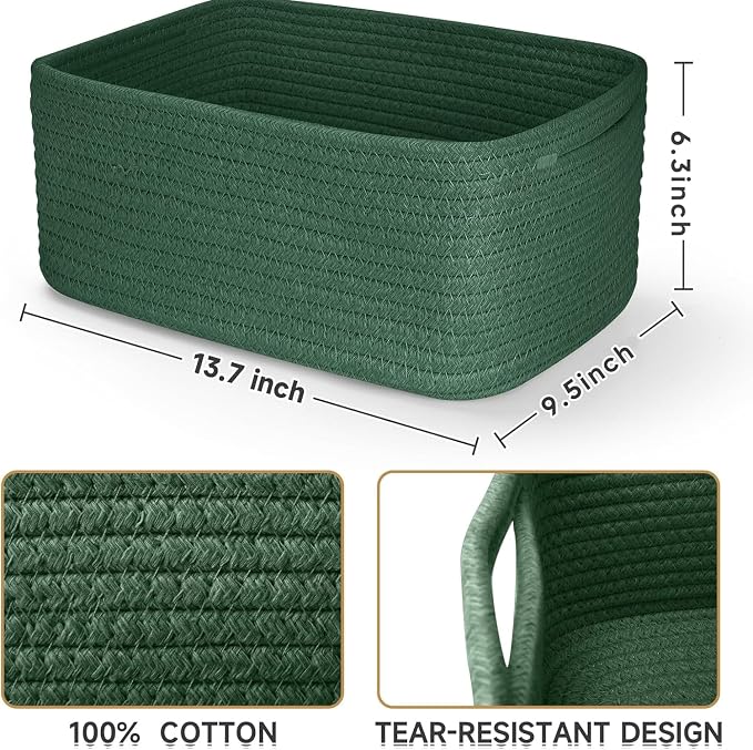 3 Pack Storage Baskets for Organizing, 13.7×9.5×6.3", Cotton Rope Basket for - Image 3