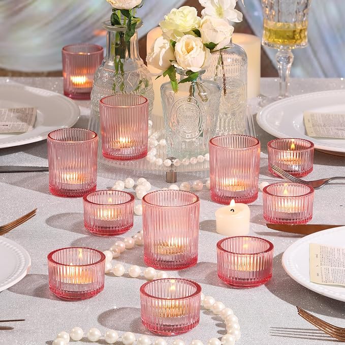 NITIME 20pcs Assorted Ribbed Pink Votive Candle Holders, Tealight Candle Holder - Image 4