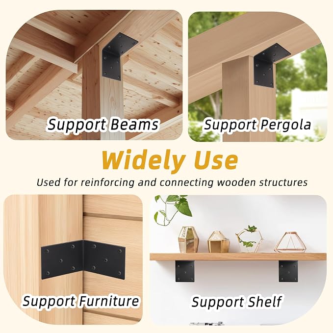 4-Pack L Right Angle Bracket 6" x 6" x 5" Heavy Duty Steel Corner Bracket | - Image 4