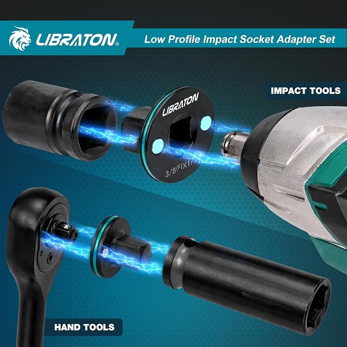 LIBRATON Low Profile Impact Socket Adapter Set, Ratchet and Drill - Image 4