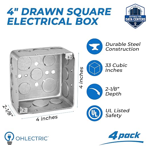 4-Pack 4" Drawn Square Electrical Box - Image 2