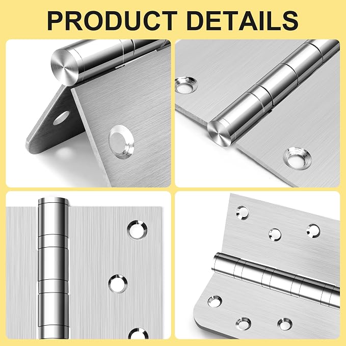 6 Pack 4 Inch Heavy Duty Door Hinges, Stainless Steel, Square and 5/8'' Radius - Image 4