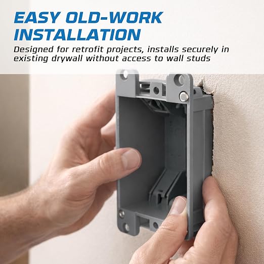 1-Gang Old Work Outlet Box, 14 Cubic Inch Single Gang PVC Electrical Box Swing - Image 4