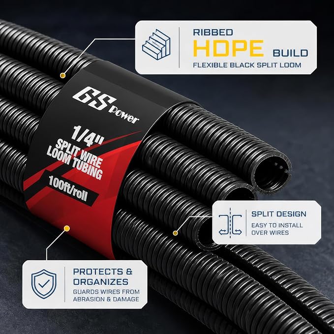 GS Power 1/4 Inch x 100ft Split Wire Loom Tubing, Split Cable Sleeve Cord - Image 7