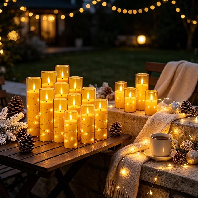 Da by 12 Pack Champagne Flameless Taper Candles, Flickering Black Wick LED - Image 6