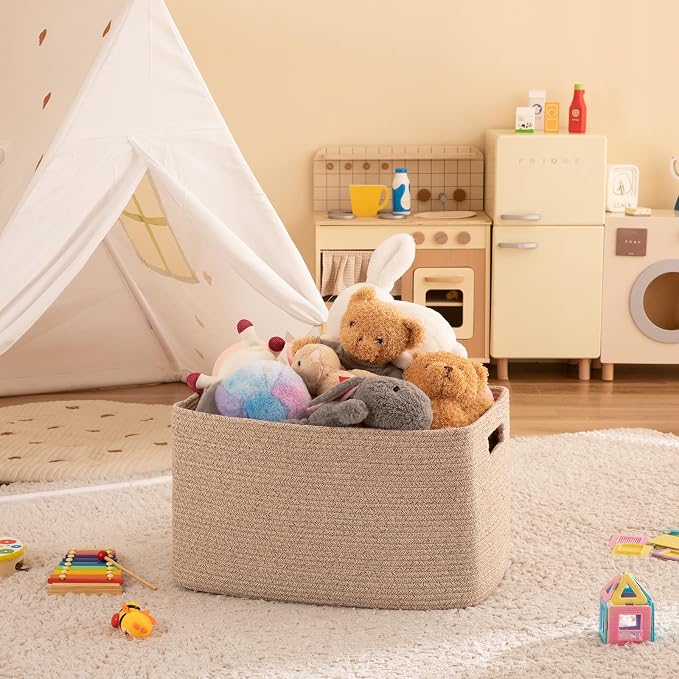 OIAHOMY XXLarge Rectangle Blanket Basket-96L, Cotton Woven Basket - Image 8