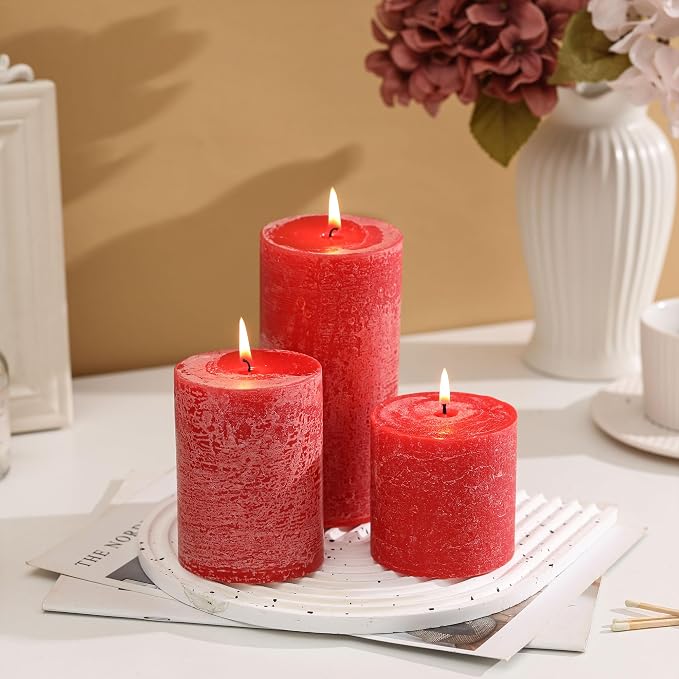 3x3 Inch Bright Red Pillar Candles Set of 3 - Image 3
