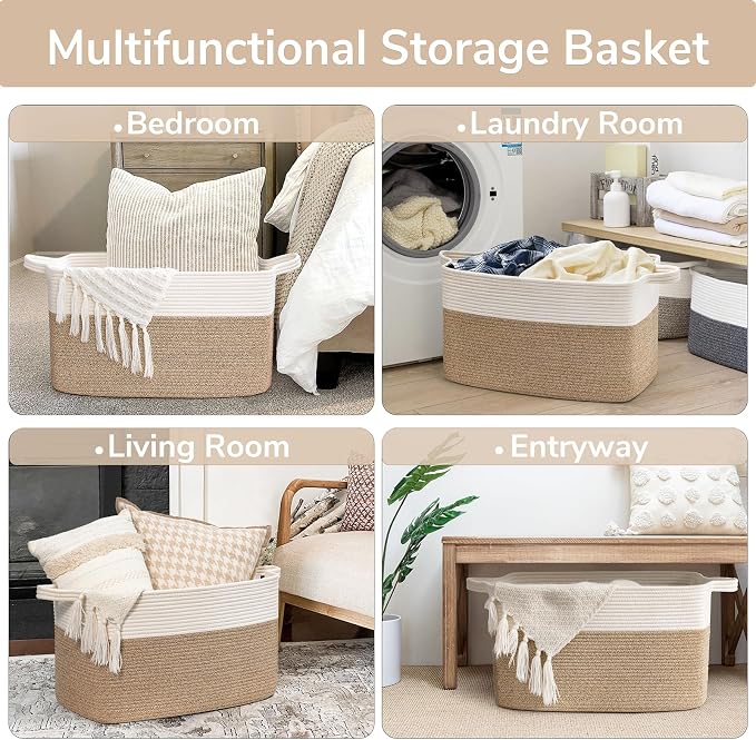 Goodpick Large Woven Rope Blanket Basket, Nursery & Living Room Organization - Image 4