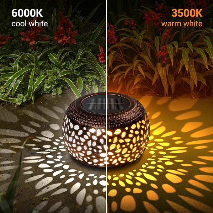 Solar Lanterns Outdoor Waterproof: 2 Pack Hollowed-Out Retro Metal Lantern - Image 3
