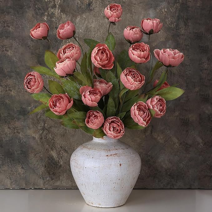 6 Pcs 27" Faux Silk Peony Artificial Flowers Stems by VIERENA